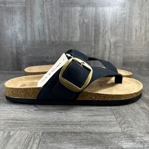 Olivia & Kate Sandals Womens 10 Black Big Buckle Cork Thong Slide NEW DAX-05L